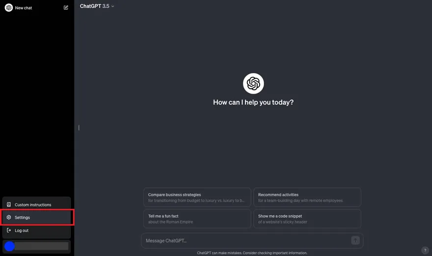 Settings選択画面